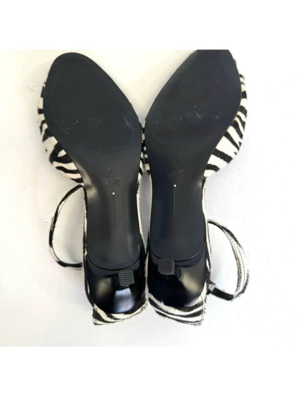 Zara Zebra Print Calf Hair Open Toe Ankle Strap Kitten Heels Shoes EU 39 US 9 - Picture 8 of 9